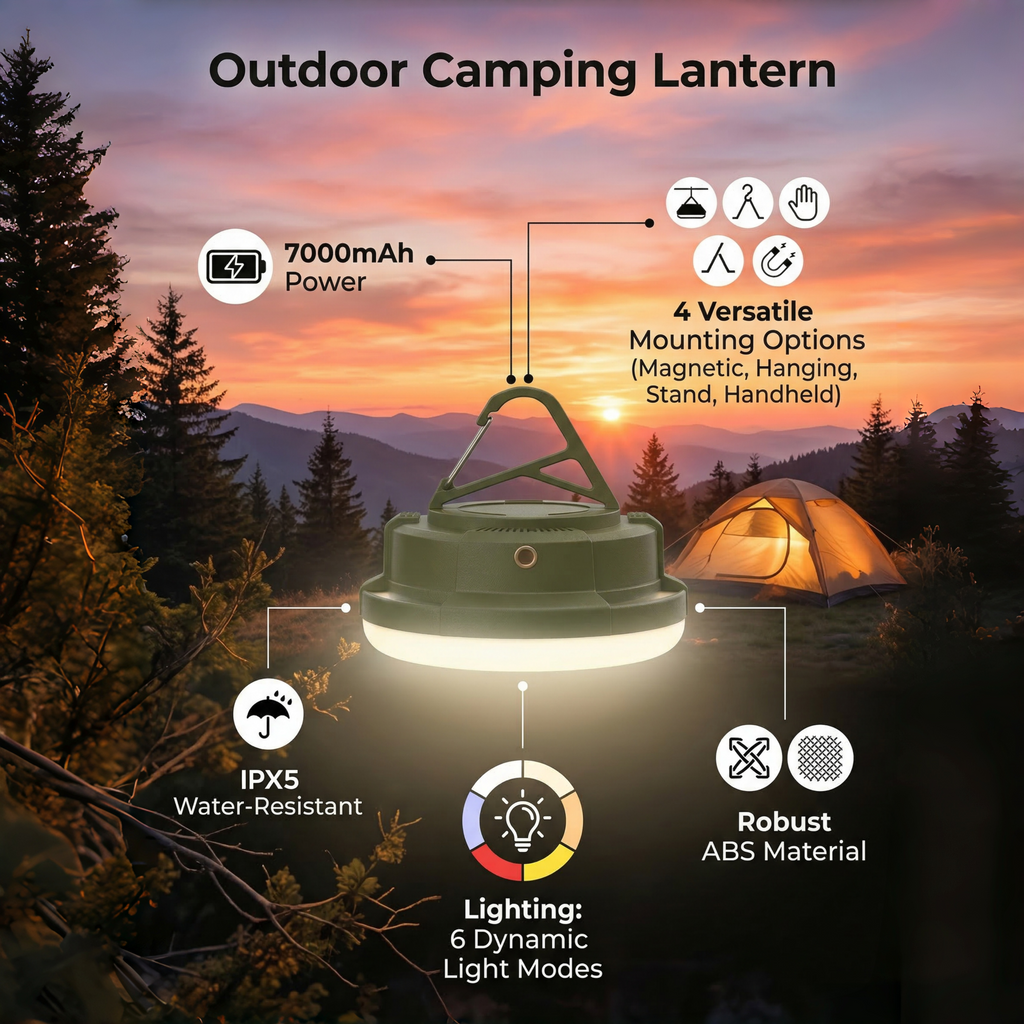 Rechargeable Magnetic Lantern 4000mAh – Hang, Stick, Stand, Ambient Light IPX5